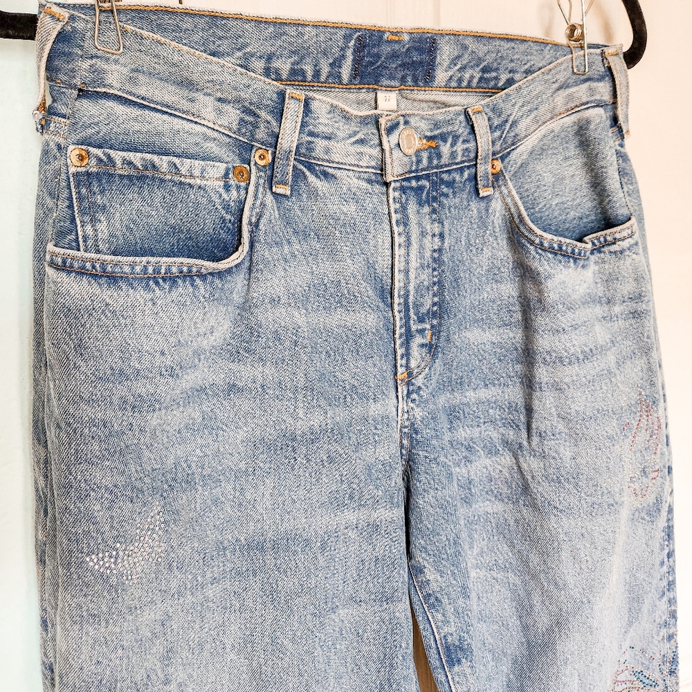 AGOLDE Light Wash Fusion Mid-Rise Relaxed Jeans Rhinestone Butterflies Y2K Sz 27 - Picture 2 of 7